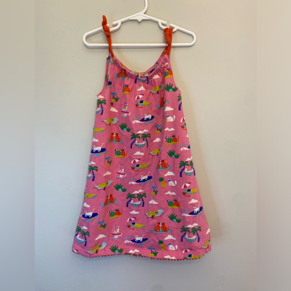 🪩Mini Boden Pink Dress with Tropical Cat Prints | size 5-6 Y